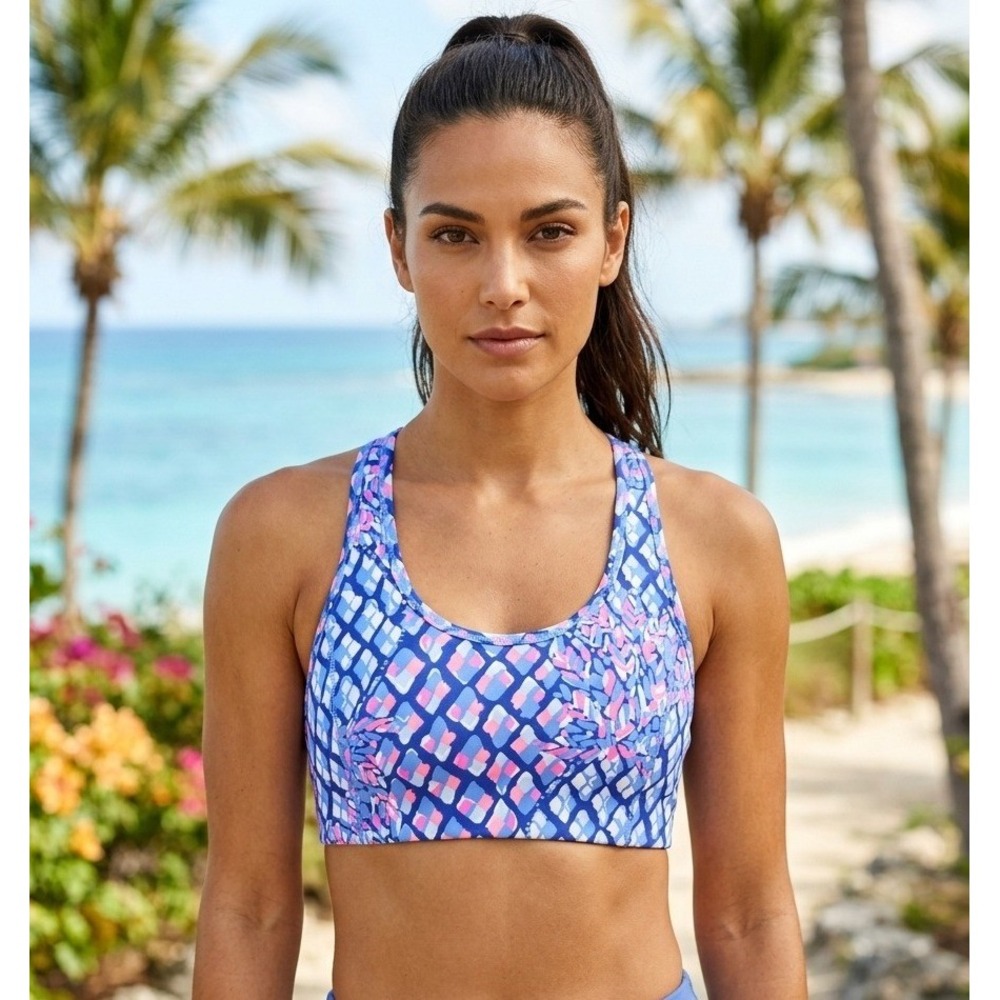Lilly Pulitzer Luxletic Sports Bra Womens Size XXS Blue Pink Geometric Racerback